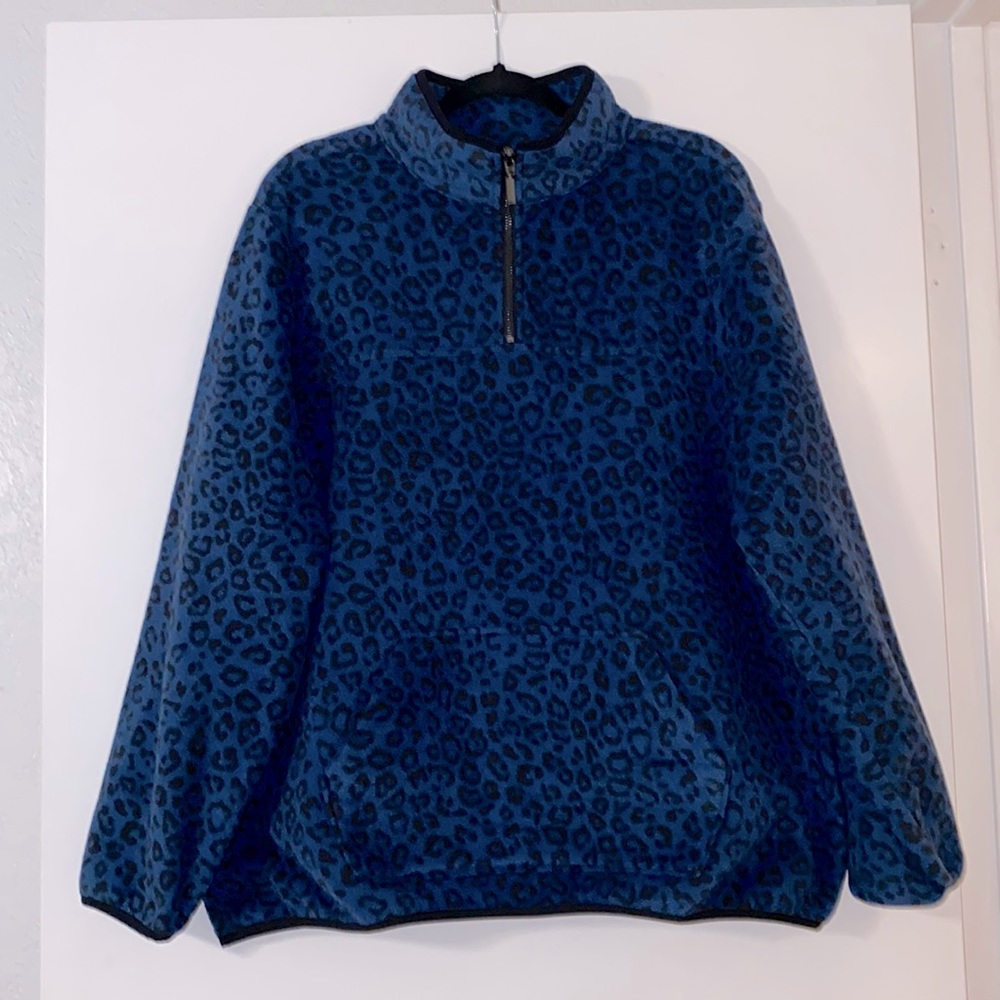 Susan Graver Blue Leopard Print Fleece Size 1X!